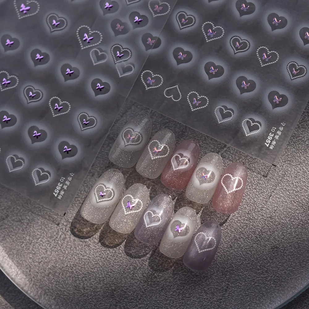 

1Sheet Love Heart Bronzing Nail Stickers Laser Pearl Self Adhesive Love Bow Decals DIY Nail Art Beauty Decoration Love Stickers