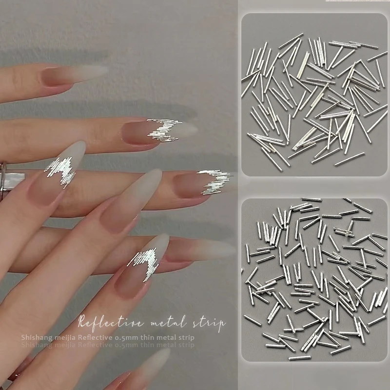 1Box Silver Nail Sequins Mini Ultra-Thin Reflective Metal Strips Nail Decoration Accessories For Holiday Party Nail Salon