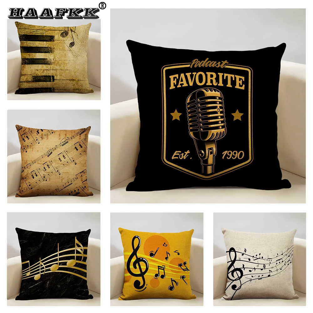 Sofa Pillow Music Score Design Pattern Cushion Cover Home Living Room Decorative Pillow Cover 45x45cm Linen Chair Cushion Cover