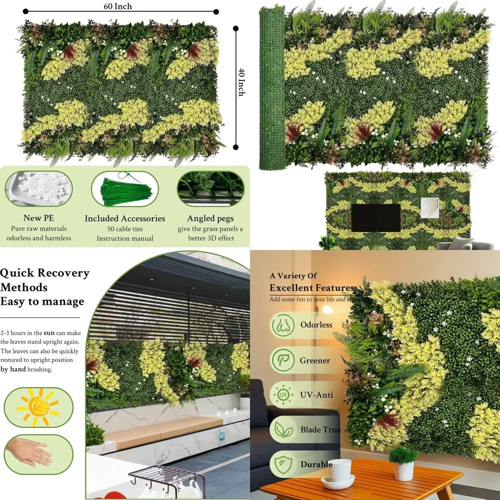 

UV-Resistant 40x60 Artificial Greenery Wall, Outdoor/Indoor Privacy Screen with Boxwood, Ivy, Hedge for Home & Garden Decor