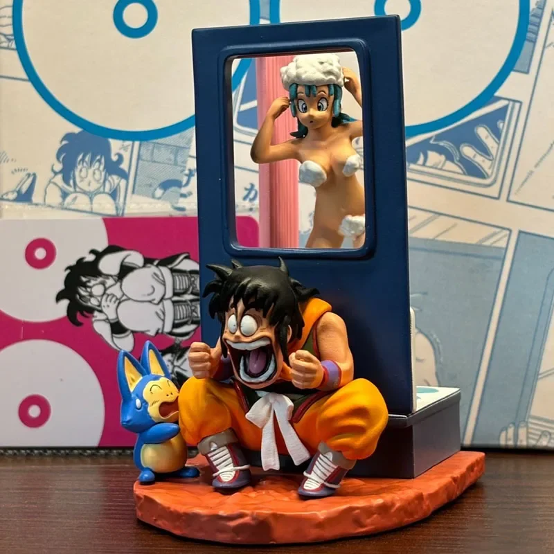 Figuras de Anime de Dragon Ball, estatua de colección de 9cm, modelo de decoración, regalos de juguetes, Bulma, Yamcha, Peeping