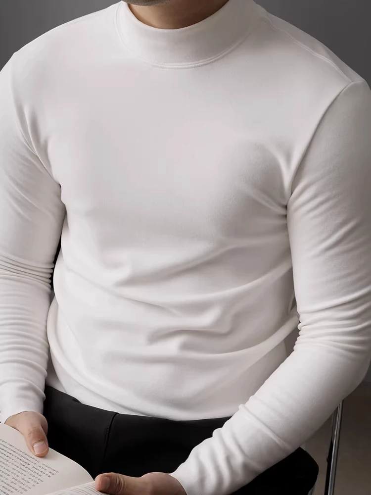 เสื้อยืดคอสูงสองด้านผ้ากำมะหยี่เนื้อนุ่ม รุ่นใหม่จาก GM สำหรับผู้ชาย ใส่ได้ทั้งฤดูใบไม้ร่วงและฤดูหนาว ให้ความอบอุ่น เหมาะสำหรับเป็นเสื้อตัวใน คุณภาพดี