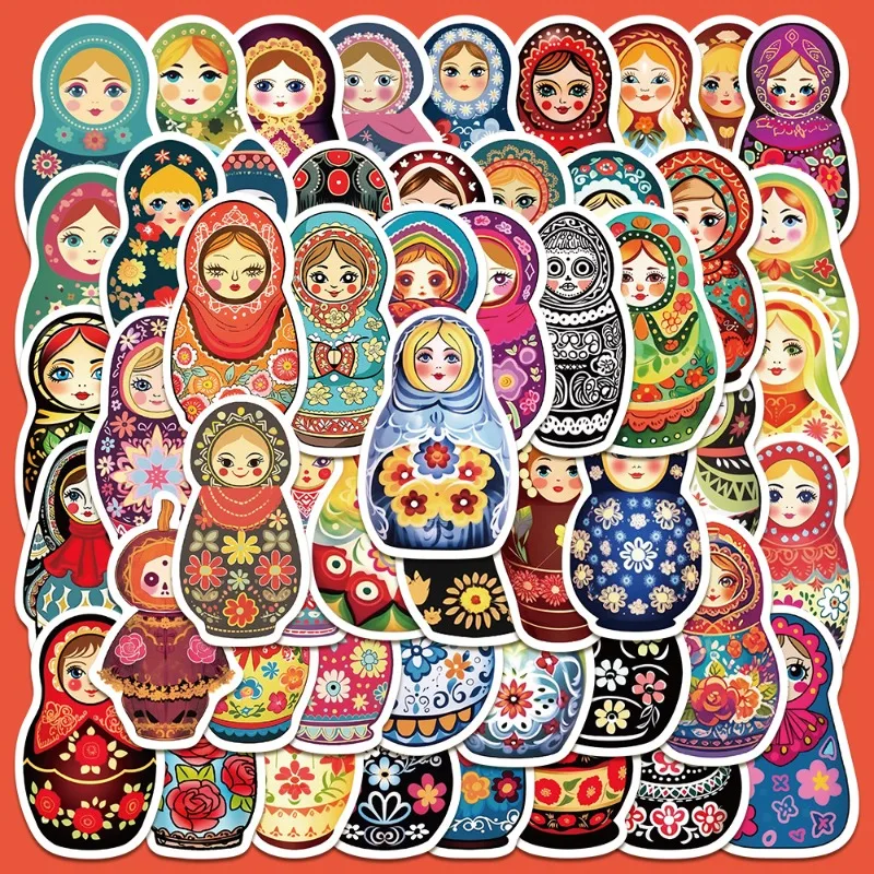 52pcs Cartoon Russian Nesting Doll Series Graffiti Stickers Suitable for Helmet Desktop Wall Decoration DIY Sticker Pack