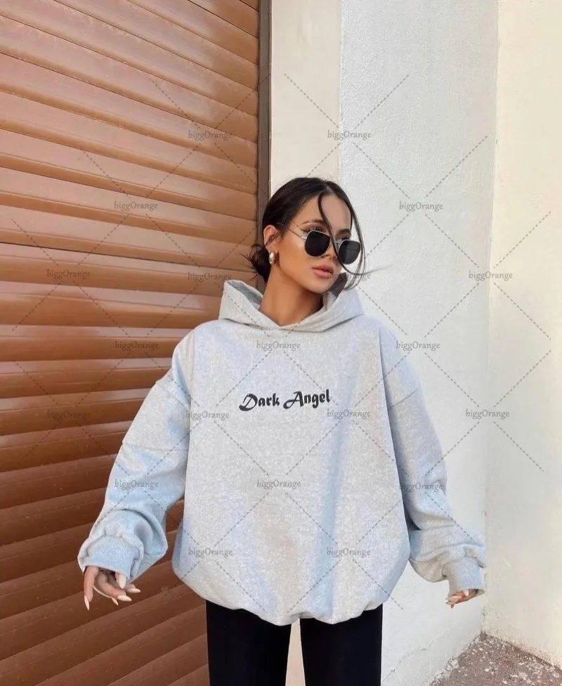 High Street Fashion Versatile Angel Wings Printed Loose Hoodie Men Harajuku Y2K Casual Personalized Oversized Sweatshirt Women