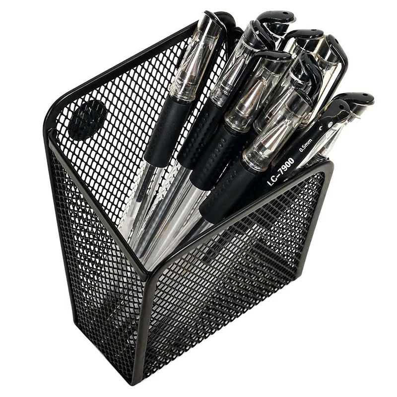 Strong Magnetic Mesh Desktop Pen Holder & Storage Basket - File Organizer for Refrigerator Lockers, Metal Stationery