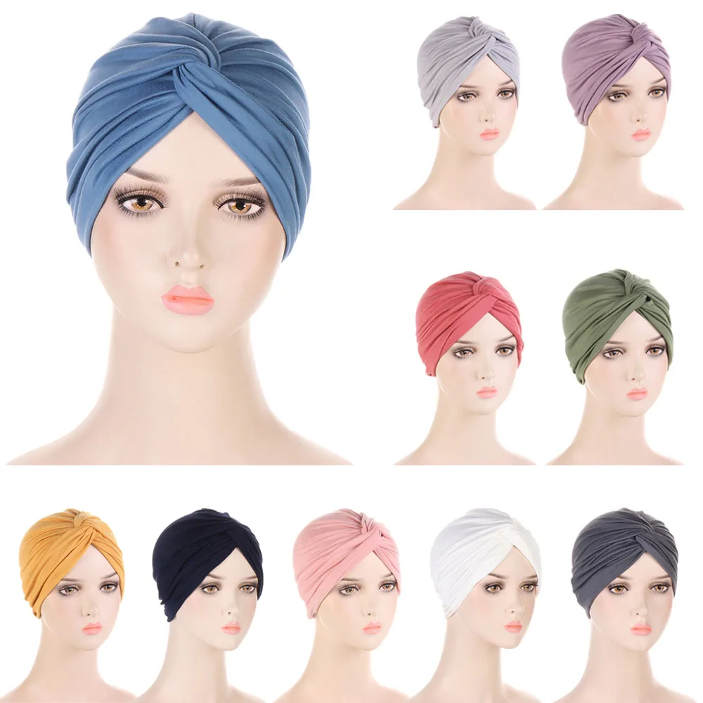 Muslim Women Cross Ruffle Chemo Sleep Turban Hijab Bonnet Headwear Scarf Beanie Cap Hat for Cancer Patient Hair Loss Accessories