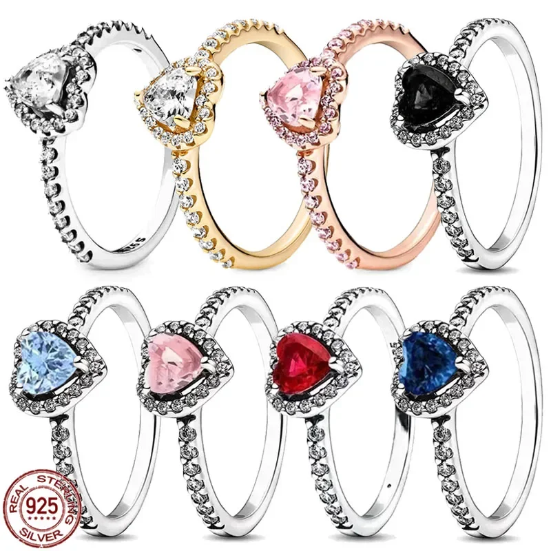 

New 925 sterling silver exquisite multiple colors heart-shaped ring fashion light luxury charm surprising gift women's jewelry