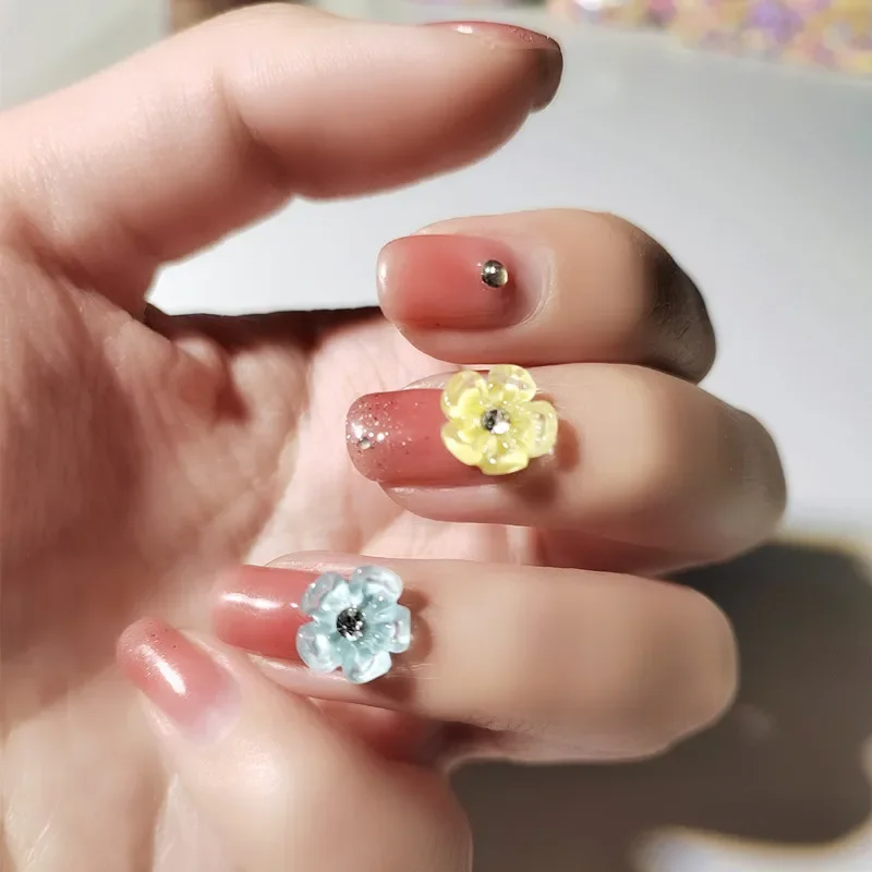 20pcs miniso diamond flower cartoon nail charms for diy nail making cute mini resin flatback nail art decoreation