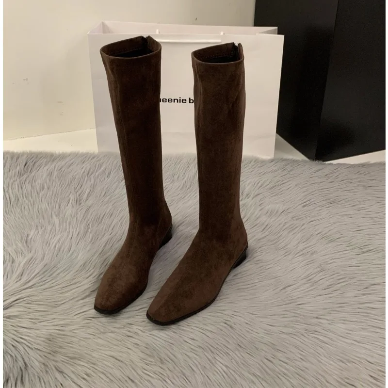 مصمم الشتاء خمر ضئيلة النساء حذاء برقبة للركبة مصمم كعب سميك أحذية حديثة طويلة بوتاس الفقرة Mujer #6