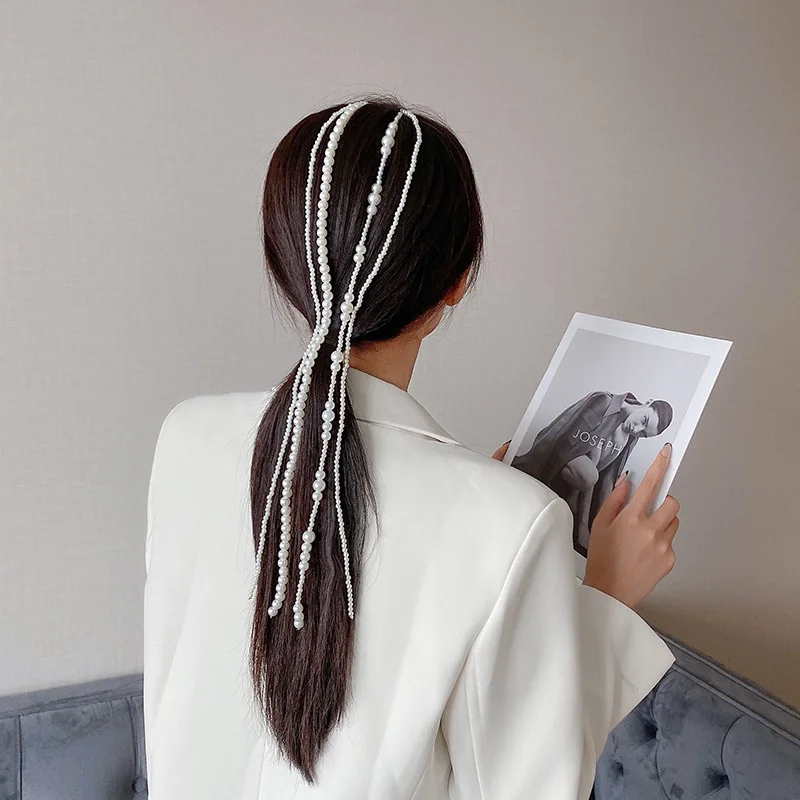 New Simulated Pearl Chain Hairpins For Women Tassel Hair Clips Barrettes Braided Headband Ponytail Hair Jewelry Accessories