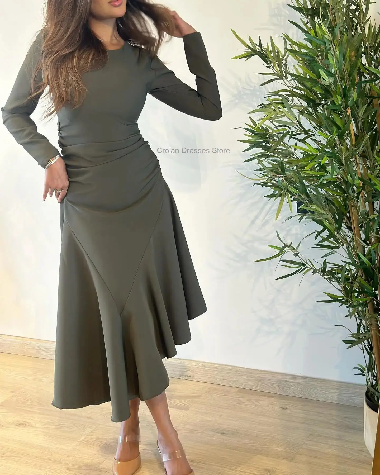 Sweetheart O-Neck Prom Dress Mi-Calf With Pleat Cocktail Party    Arabia Dresses Family Gathering Grows فساتين حفلة موسيقية