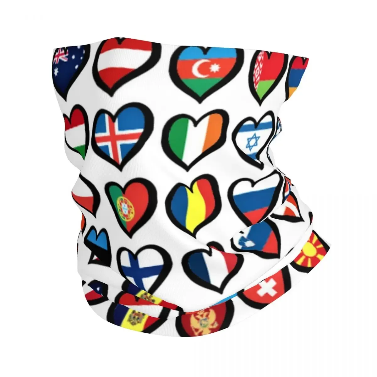 Eurovision Song Contest Flags Hearts Bandana Neck Cover Printed Wrap Scarf Multifunction Cycling Scarf Hiking Fishing For Men