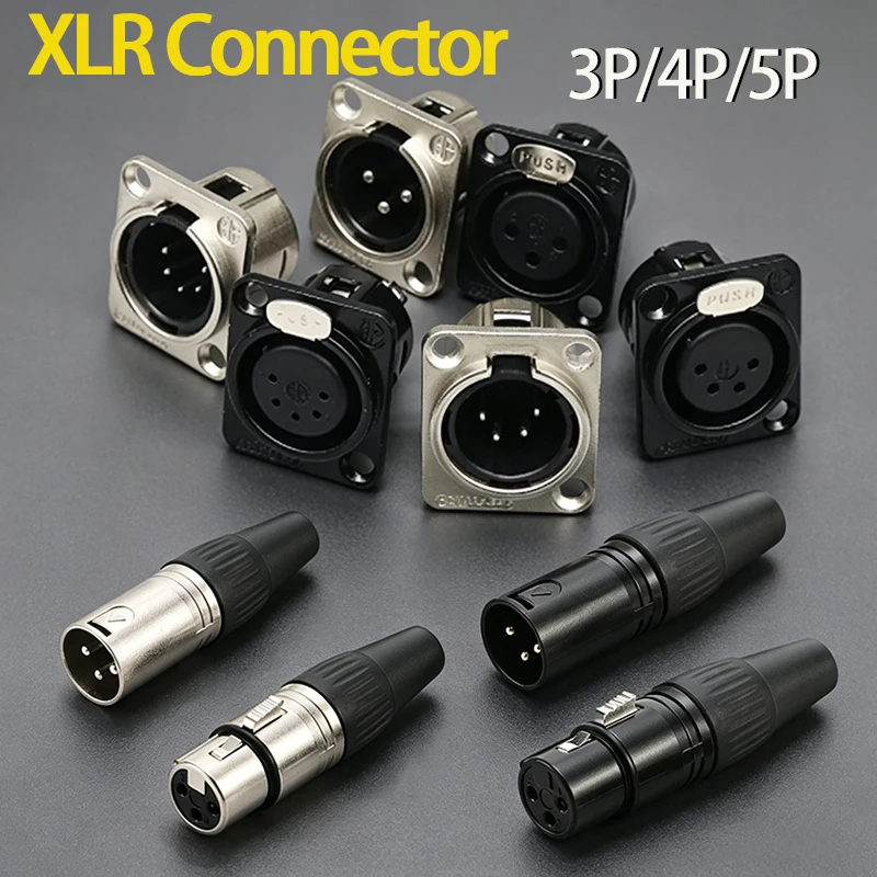 1PC XLR Audio Cable Connector 3/4/5Pin Professional Microphone Wire Male Plug Female Jack Power Adapter for Audio Equipment