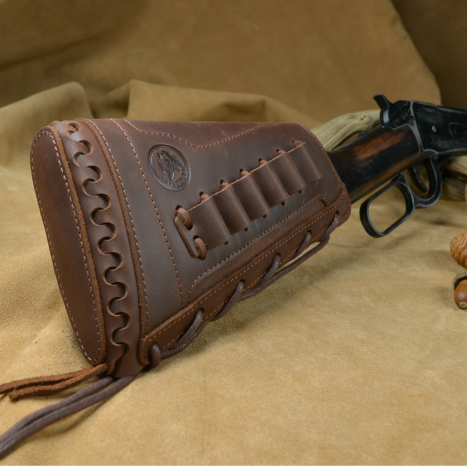 Leather Gun Buttstcok Rifle Ammo Cartridge Holder Cheek Rest Pad For Right Handed .308 .30-30 .45-70 .22LR 12GA 16GA 20GA