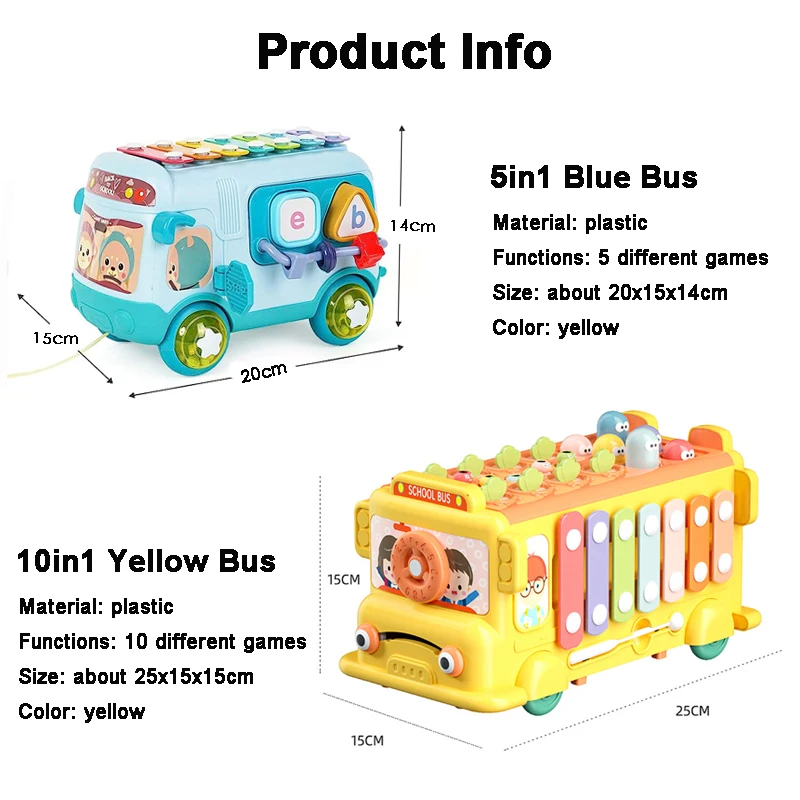 10in1 Multifunction Xylophone Bus Car Educational Toys for Baby Musical Instruments Baby Development Sensory Montessori Toy