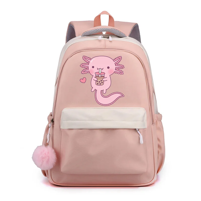 Cute Kawaii Axolotl backpacks for both men and women Axolotl schoolbag cute cartoon zipper backpack large capacity schoolbag