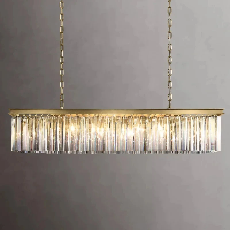 Modern light luxury restaurant chandelier rectangular crystal pendant light retro decorative light dining table lobby lighting