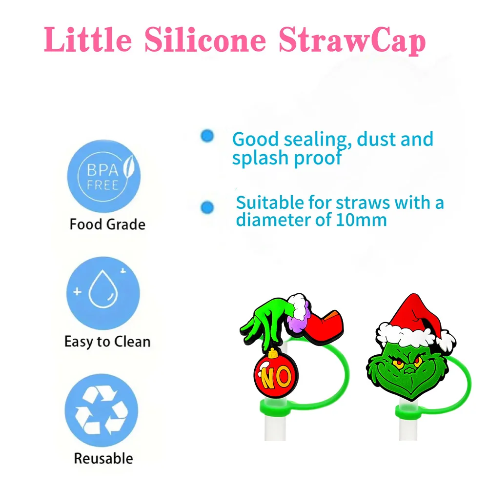 1-12pcs New Christmas Straw Cover Cap Drink Straw Plug Reusable Splash Proof Fit Cup Accessories Straw Cap Charms Pendant Gift