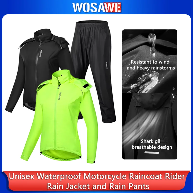 WOSAWE Waterproof Motorcycle Raincoat Men Women Motorcyclist Rider Rain Jacket Rain Pants Electric Scooter MTB Bike Rainwear