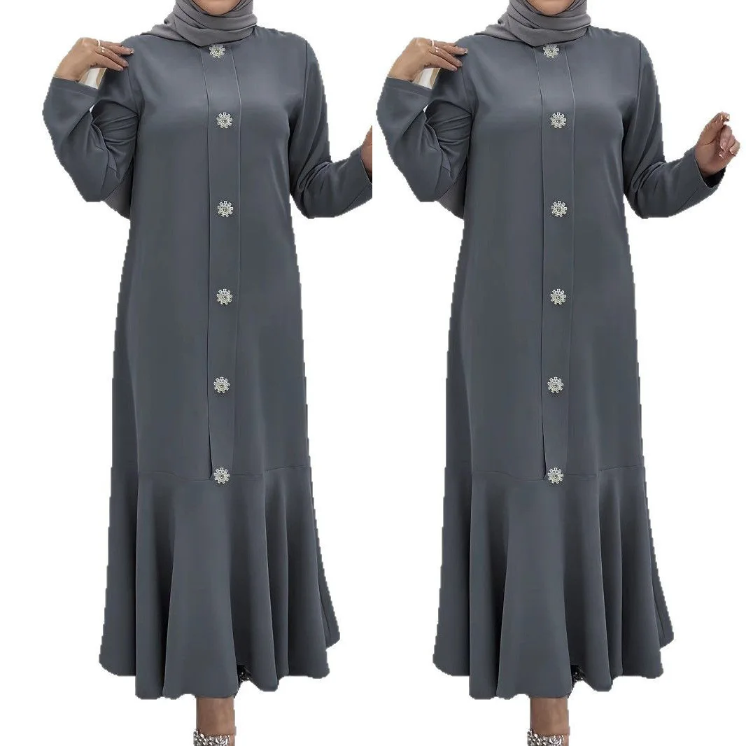 Vêtements modestes pour femmes Khimar et Jilbab Butik robes Mujer longue boutonnée devant robe Maxi à manches longues robe musulmane Abaya