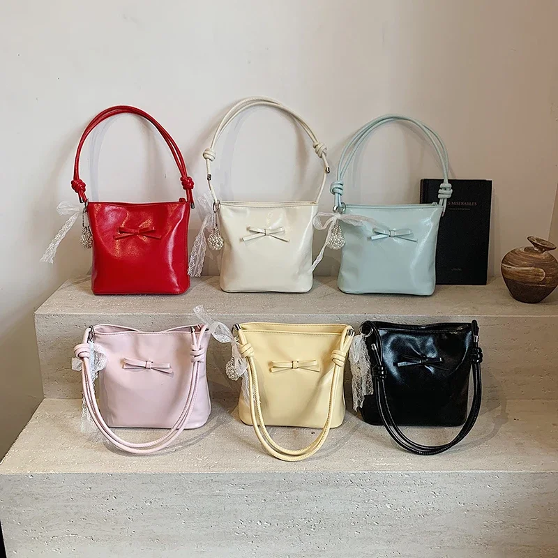 

PU bow Zipper Women's Shoulder Bags Sewing Thread 2025 New Simple Personalized Trend Design Small Square Bags for Woman