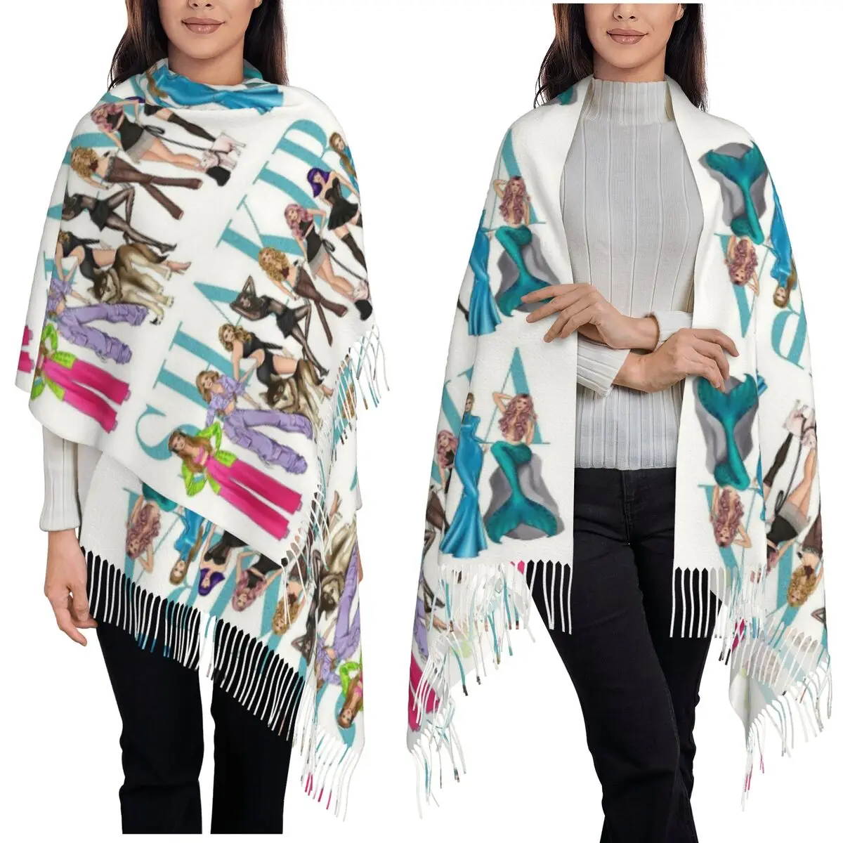 Shakira Hawaiian Travel Print Scarf Tassel Scarves Women Soft Warm Shawls and Wraps Large Fall Winter Shawl Wrap