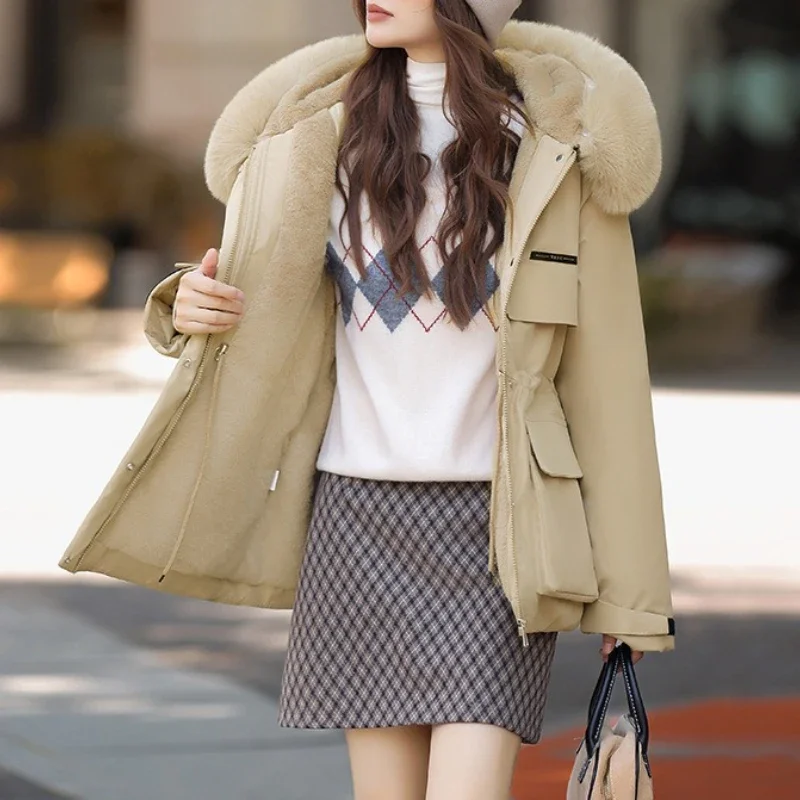 Winter Nieuwe Vrouwen Parka Mid Lengte Bontkraag Caps Dons Katoenen Overjas Vrouwelijke Casual Dikke Warme Winddichte Jassen Dames Rits