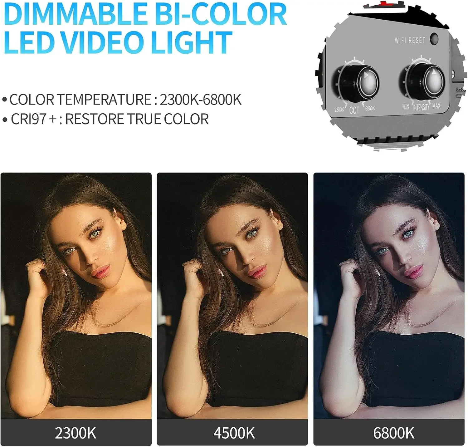 3 Pack LED Video Lighting Kits with APP Control, Bi-Color Variable 2300K~6800K with Digital Display Brightness of 10~100% fo