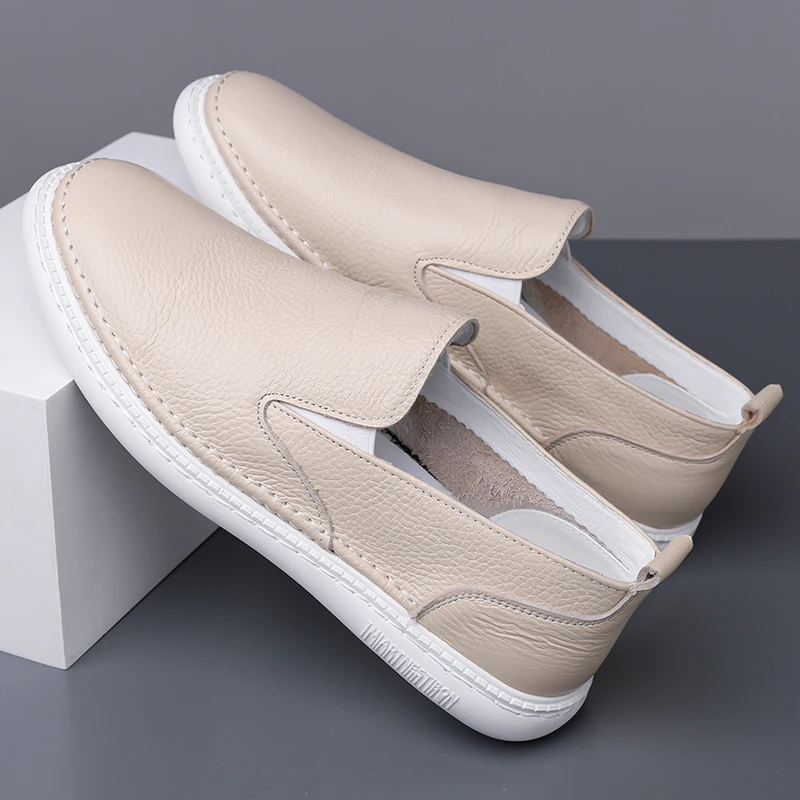 New High End Men Genuine Cow Leather Casual Shoes Spring Autumn Slip-on Leisure Comfortable Flat Shoes Trend Luxury Loafers
