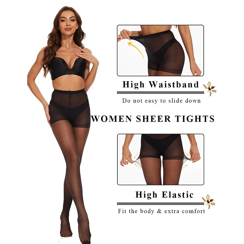Kave 6 Pairs 20D Women\'s Sheer Tights Ultra Thin High Waist Pantyhose Thigh High Stockings Black Nylon Ladies Leggings