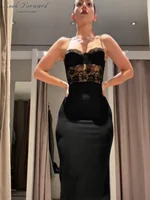 Sexy Lace Patchwork Spaghetti Strap Dresses Women's Slim Sleeveless Hip-wrap Ankle-length Dress 2026 New Ladies Evening Robe