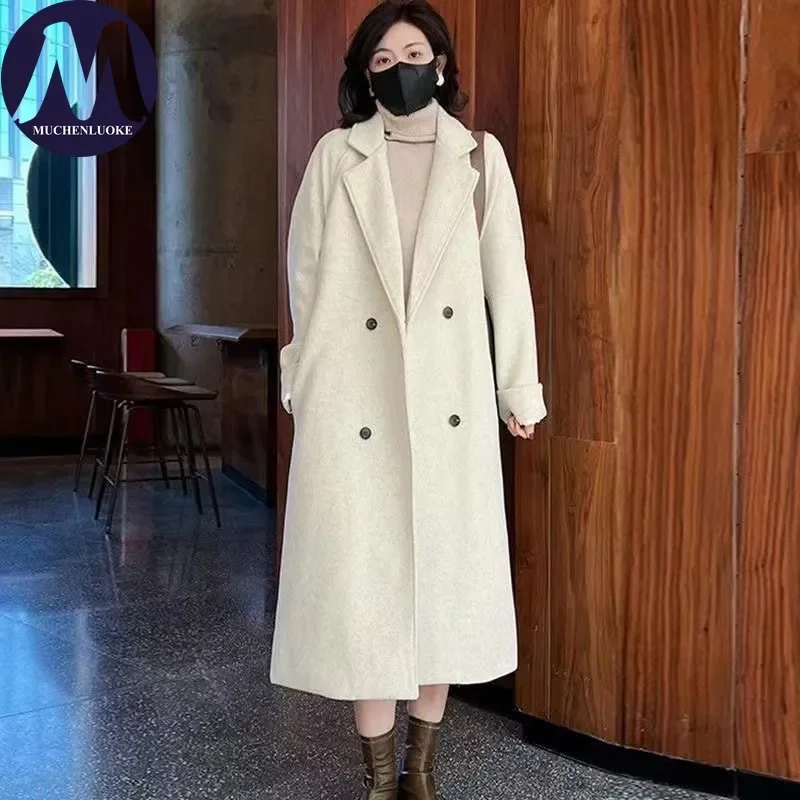 Elegant Women's Long Sleeve Woolen Suit Jacket Autumn Winter Coat Korean Fashion Casual Loose Thickened Insulation for Ladies