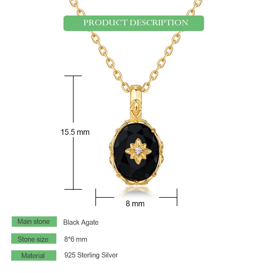 WES 925 فضة خمر الأحجار الكريمة قلادة قلادة للمرأة العقيق الأسود الطبيعي 6*8 مللي متر هدية الزفاف مطلية بالذهب بالجملة #5