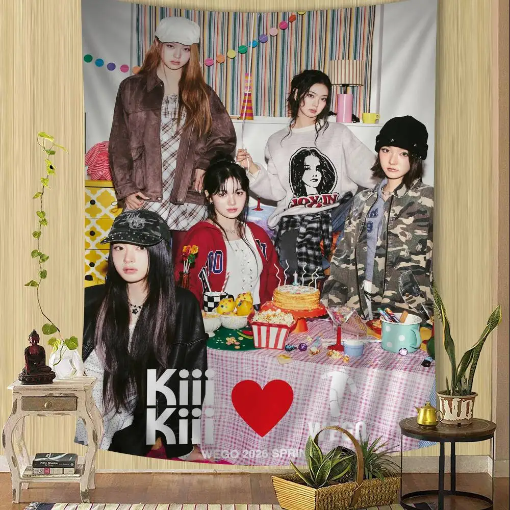 

New KPOP Group K-kiiiKiii Anime Tapestry Hippie Flower Wall Carpets Dorm Decor Cheap Hippie Wall Hanging