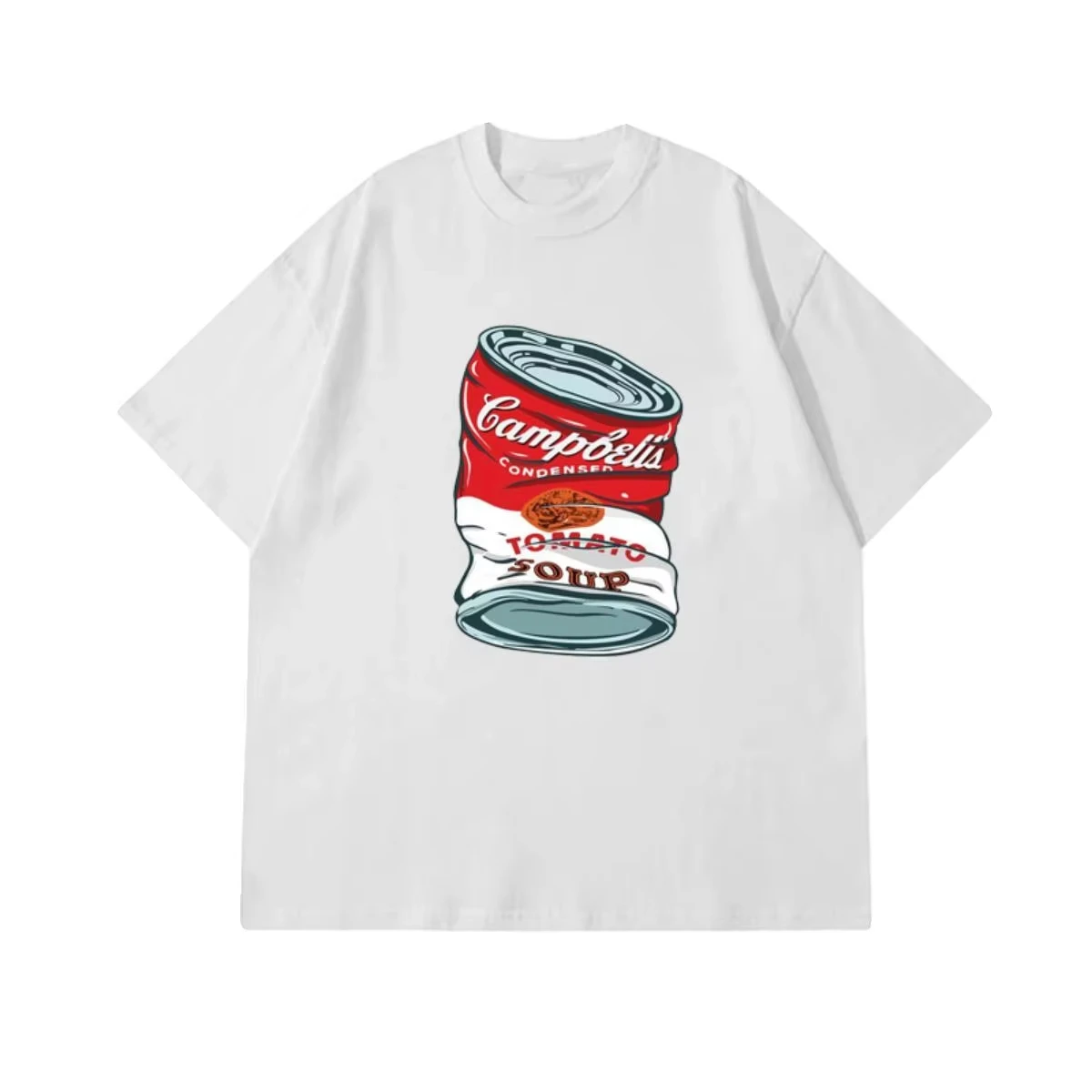 

2026 New West Coast Style Beef Can Print Short Sleeve T-Shirts for Men and Women Plus Size Relaxed Comfort Crew Neck Top