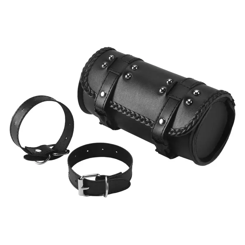 Motorcycle Fork Bag PU Leather Bicycle Handlebar Tool Pouch Sissy Bar Roll Storage Bag Saddle Bag, Universal-AD39