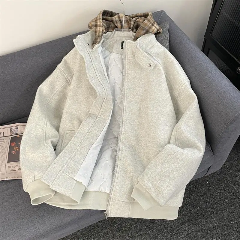 

Корейская мужская утепленная хлопковая куртка с капюшоном, свободного кроя, в клетку, для повседневной носки, для подростков, зимний сезон