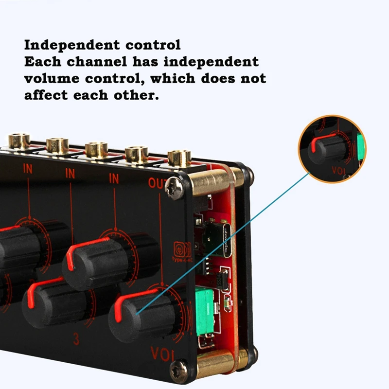 RISE-4 Channel Line Mixer Portable Analog Sound Mixing Console Highest Sound Quality Stereo Mixer USB 5V Power EU Plug