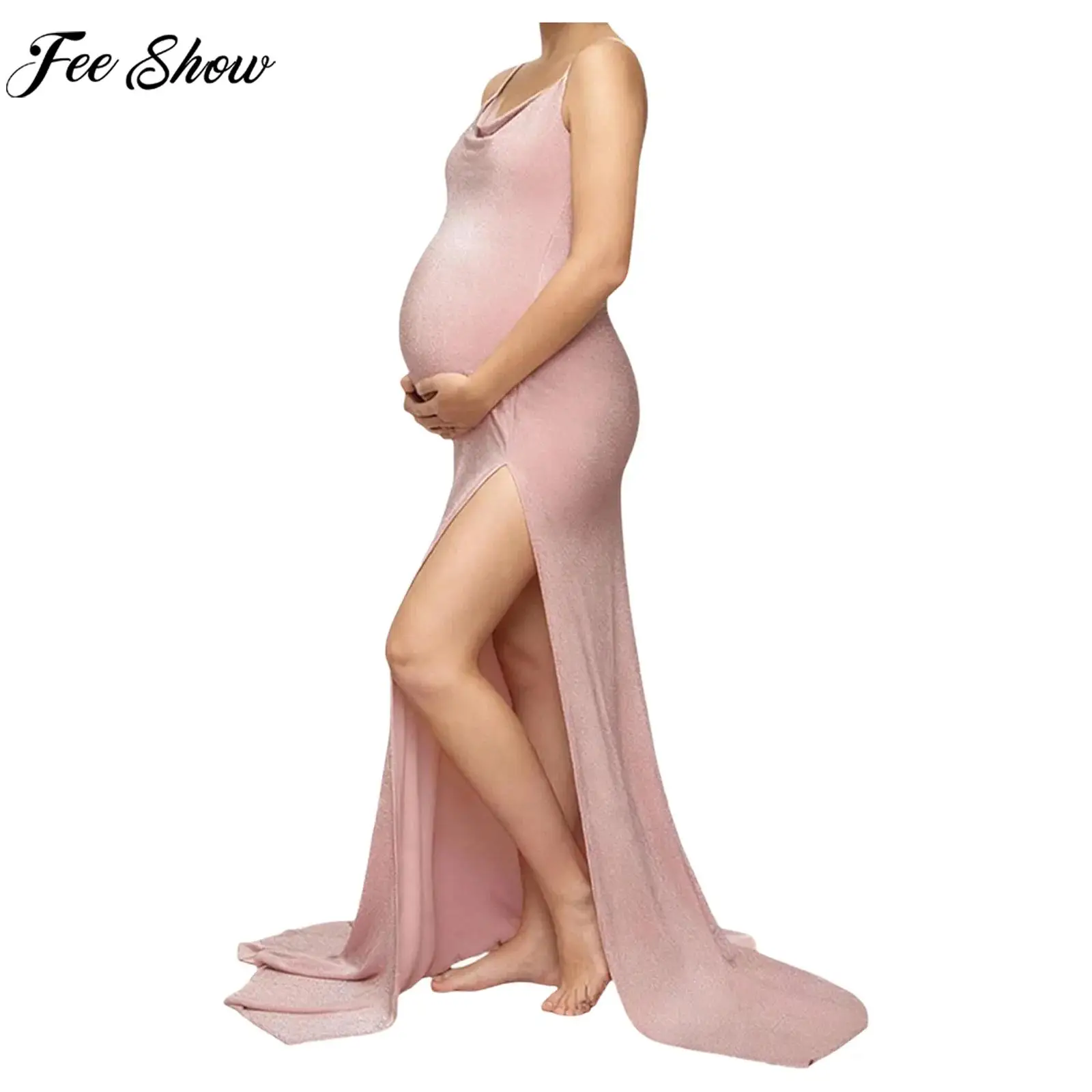 

Беременные женщины с регулируемыми бретелями и высоким разрезом, подтягивающее ягодицы, блестящее платье макси, платье для фотосъемки для детского душа, фестивальная вечеринка