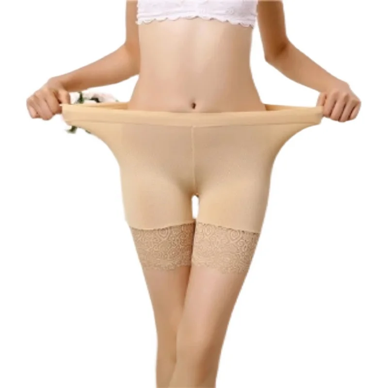 Ice Silk High Waist Lace Trim Se Pants Women's Summer Breathable Base Layer Pants Tee-quarter Length plus Size orts