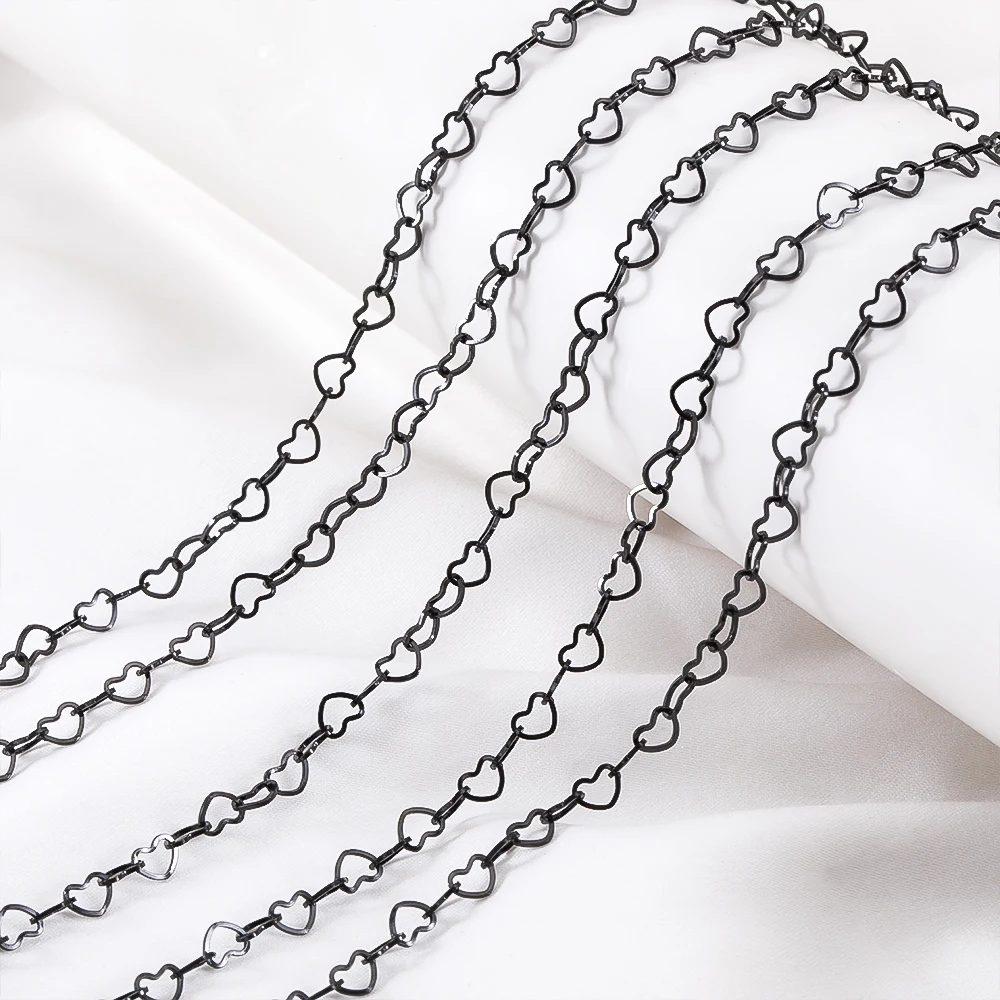 

No Fade 1Meter Punk Black Color Stainless Steel 4mm Love Heart Chains for Jewelry Making DIY Bracelet Choker Necklace Components