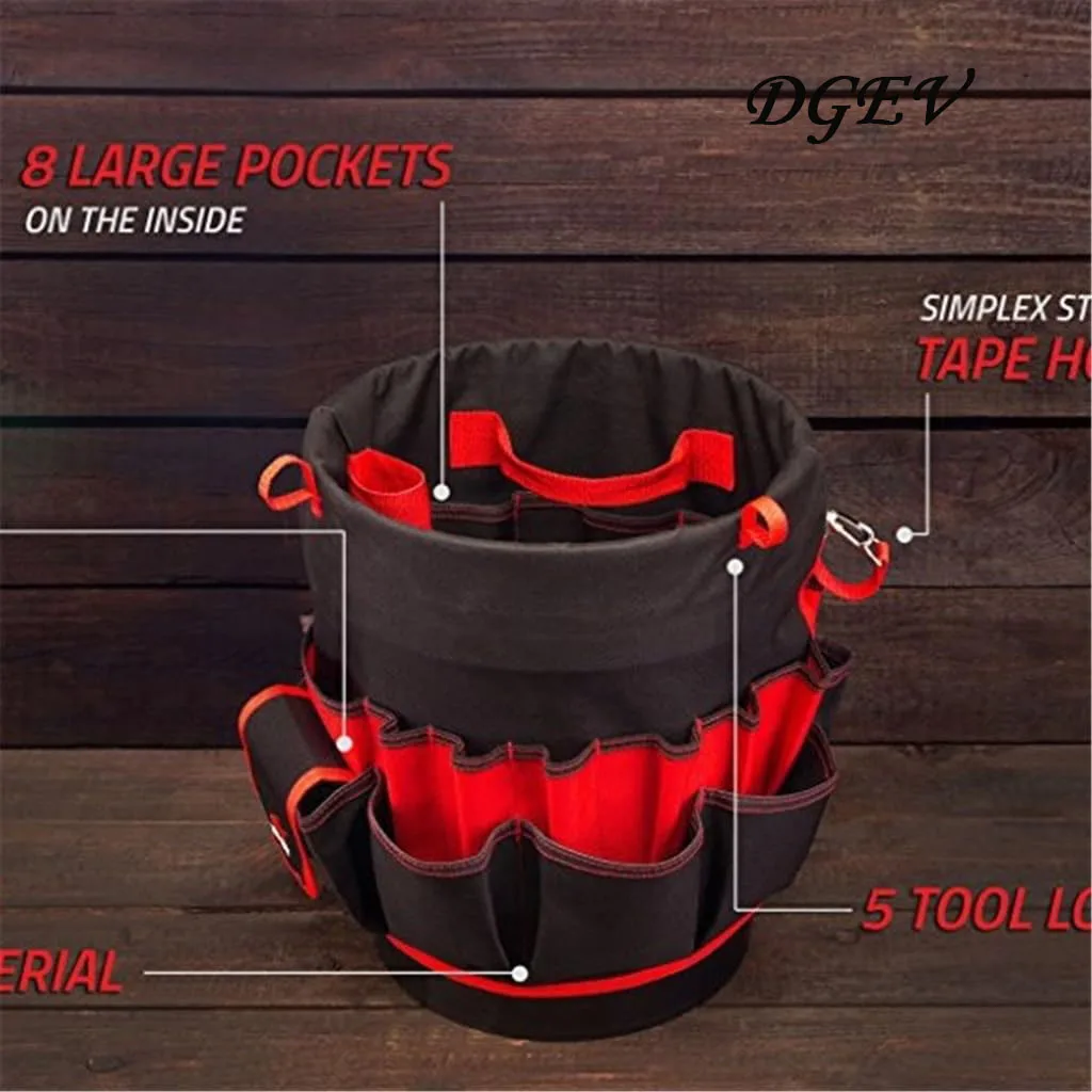 Kit di attrezzi DGEV - Borsa a secchiello portatile in tessuto Oxford Kit di attrezzi multifunzionale per elettricisti con portaoggetti