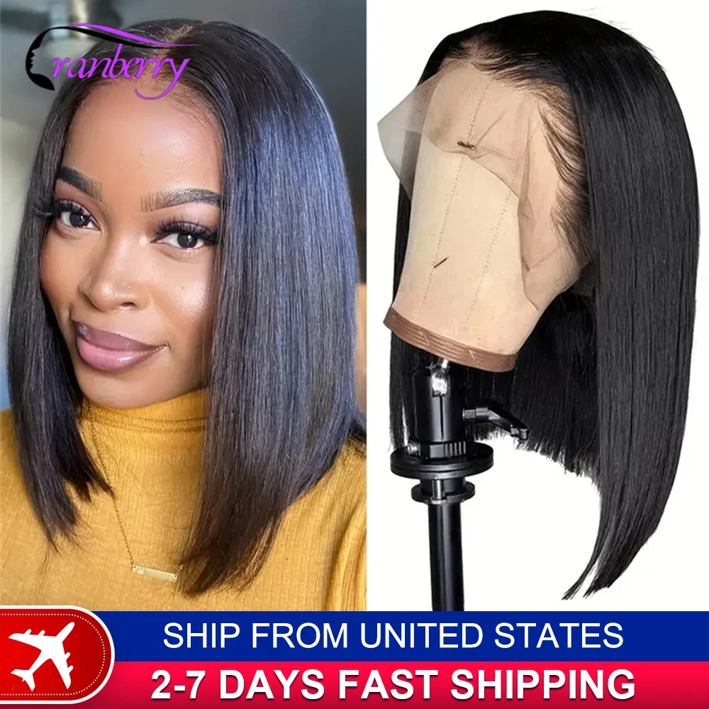 Human Hair Lace Wigs Transparent Straight Hair Short Bob Wig Cranberry Hair 13x4 Lace Frontal Wig 180% Density 4x4 Closure Wig