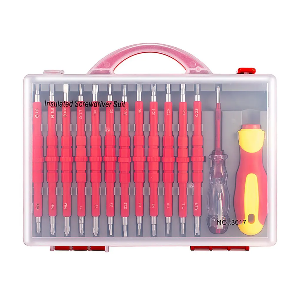 26 Pcs/set Insulated Screwdriver Set Precision Removable Magnetic Bits Torx Hex Slotted Household Repair Hand Tool