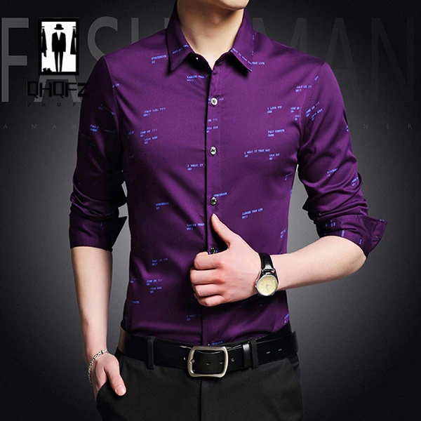 Men's casual and fashionable long sleeved shirt with letter printed wrinkle resistant top