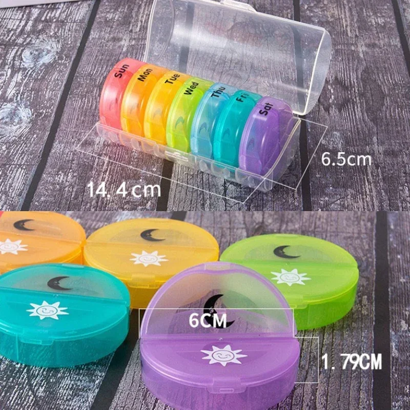 Rainbow 7 Days Pill Box Organizer Plastic Storage Box Container Portable Medicine Pill\'s Case Weekly Pillbox Hat for Tablets