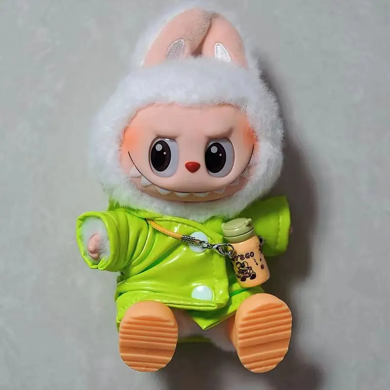 17 سنتيمتر Labubu V1 V2 موضة اللون أحذية المطر معطف واق من المطر 10 سنتيمتر القطن دمية لطيف الأحذية دمية تغيير الملحقات
