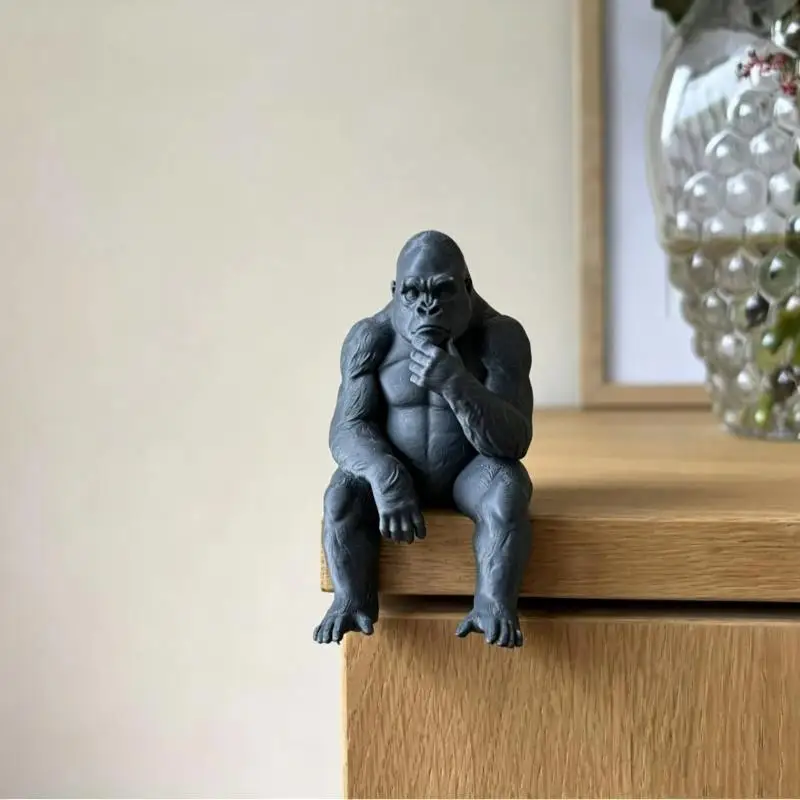 Cartoon Sitting Gorilla Statue Ornament 3D Printed Thinker Figurine for Home Desktop Shelf Interior Decoration Gift Auto Parts