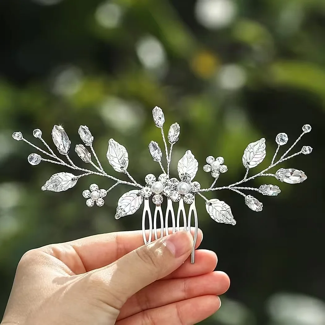Crystal Rhinestone Leaf Hair Comb Headband Hairband For Women Party Bridal Wedding Hair Accessories Jewelry Comb Clip Headband