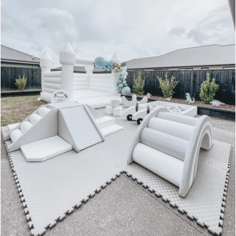 Ball pit soft play equipment gray-white playground outdoor ball pit with slide white inflatable bouncing ball pool